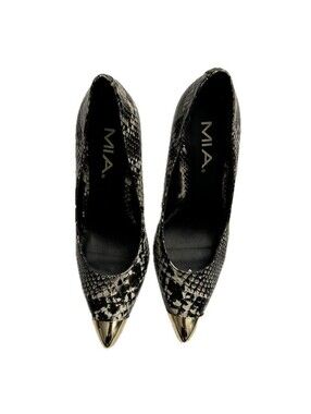Mia Heels Women Shoes Size 7.5 M Snakeskin Print Gold Tip Stiletto Dress Pumps